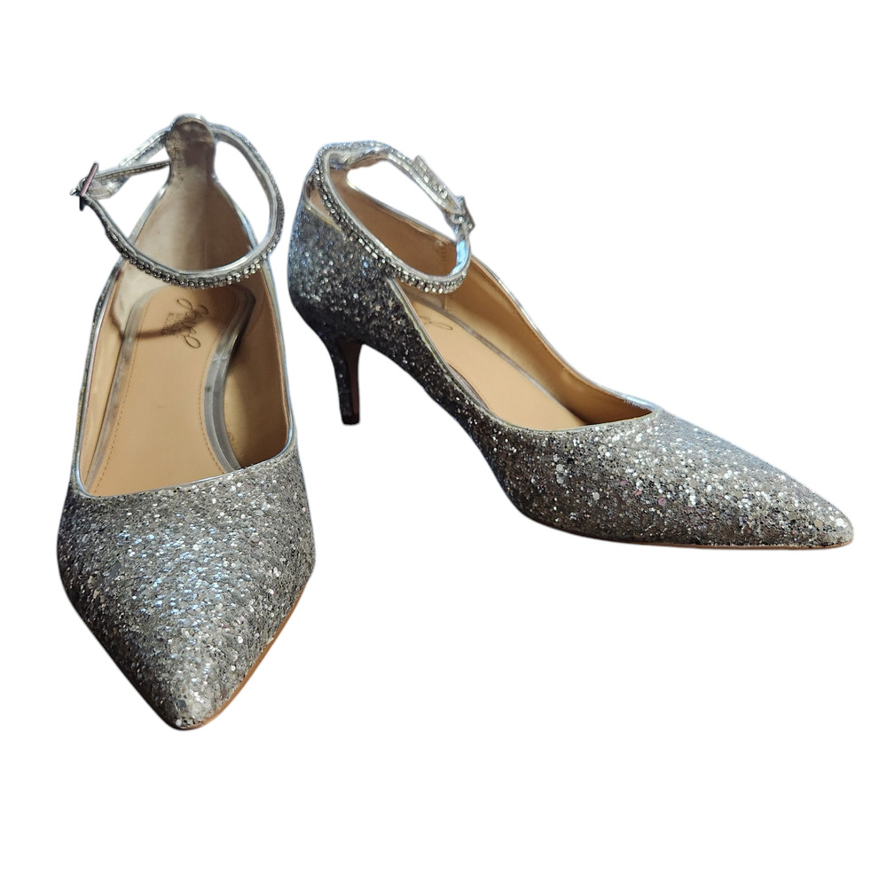 Jewel Badgley Mischka Jamila Smoke glitter heels silver size 9